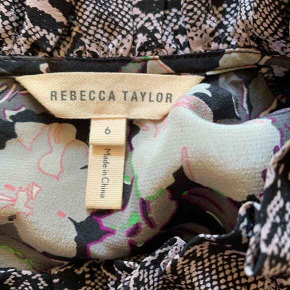 Rebecca Taylor Blouse SILK sz 6 Multicolor Floral Ruffles Mix Print Victorian - Picture 5 of 7